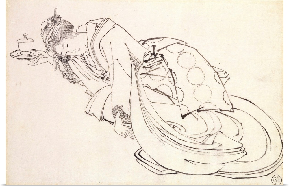 XIR227652 A Courtesan Offering a Cup, 18th-19th century (pen
