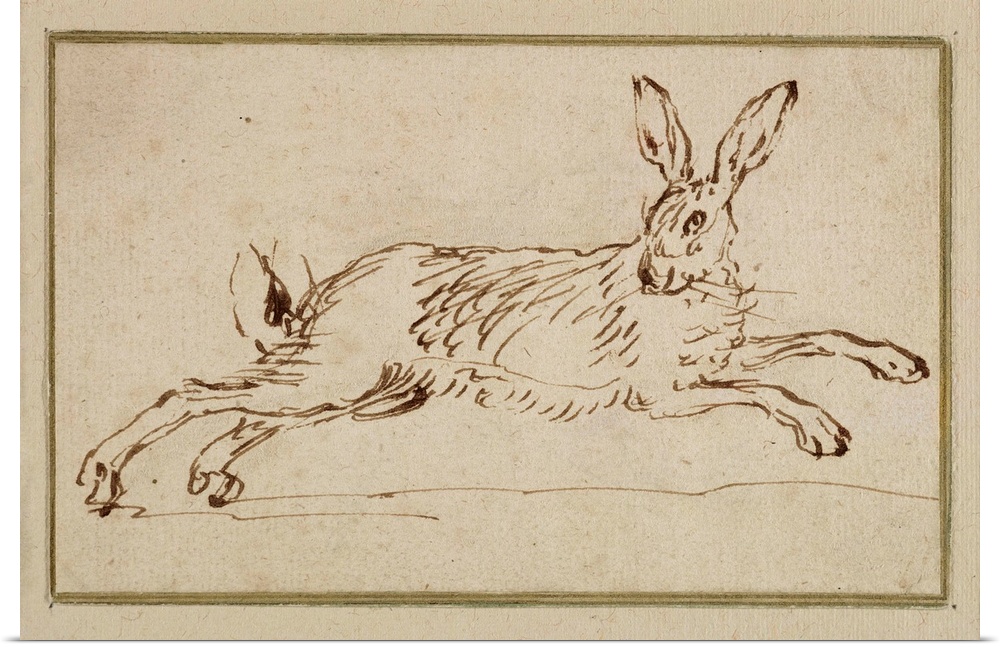 A Hare Running, With Ears Pricked