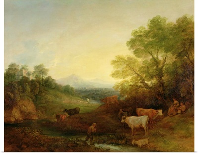 A Landscape with Cattle and Figures by a Stream and a Distant Bridge, c.1772-4