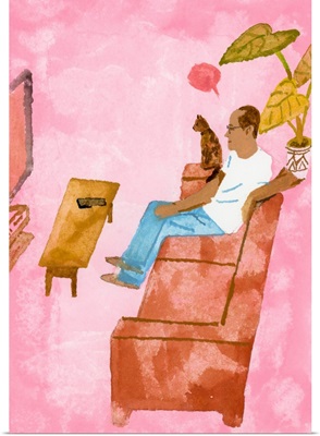 A Man Watching TV With A Cat, 2016