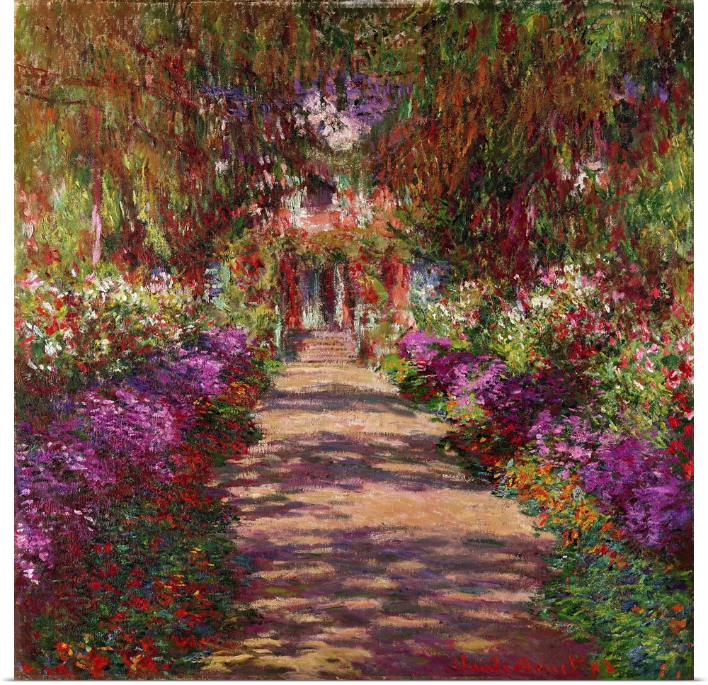 This is an Impressionist painting showing the bright light and mid-day shade of this flower filled scene for home or offic...