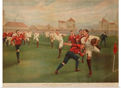 A rare print of England v. Wales. January 5th 1895, at Swansea (colour litho)