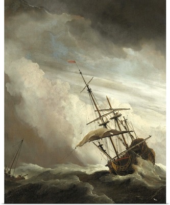 A Ship on the High Seas caught by a Squall, known as the 'Gust', 1680