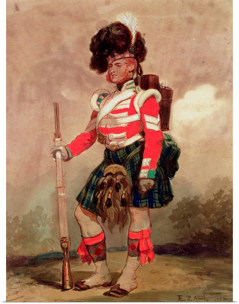 BAL16579 A Soldier of the 79th Highlanders at Chobham Camp in 1853; by Lami, Eugene-Louis (1800-90); Victoria
