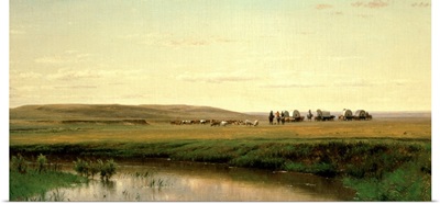 A Wagon Train on the Plains