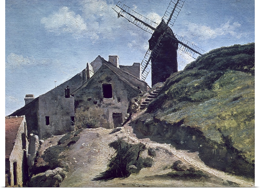 XIR180012 A Windmill at Montmartre, 1840-45 (oil on canvas)  by Corot, Jean Baptiste Camille (1796-1875); 26x34 cm; Musee ...