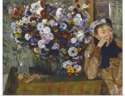 A Woman Seated Beside A Vase Of Flowers, 1865