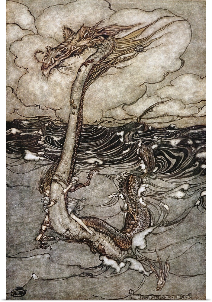 A Young Girl Riding a Sea Serpent, 1904