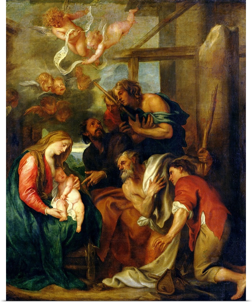 XKH141369 Adoration of the Shepherds (oil on canvas)  by Dyck, Sir Anthony van (1599-1641); 228x198 cm; Hamburger Kunsthal...