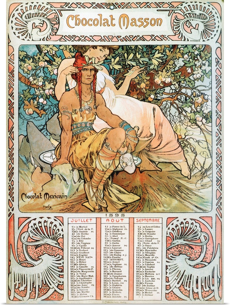 Advertising illustration by Alphonse Mucha for Masson chocolate from a 1898 calendar.