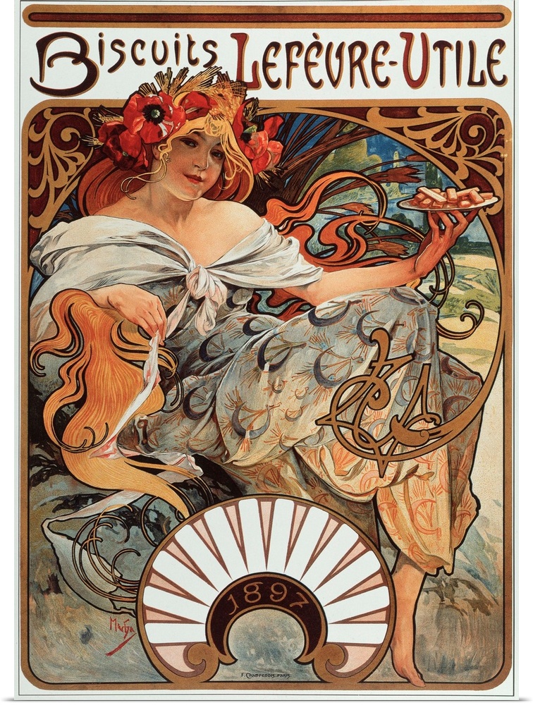 Advertising poster by Alphonse Mucha for Lefevre Utile Biscuits, 1897.