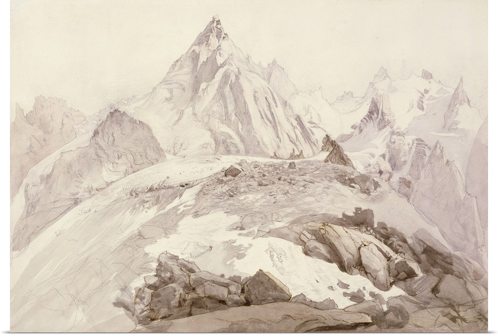 FIT141709 Aiguilles de Chamonix, c.1850 (pencil, pen and ink and wash on card); by Ruskin, John (1819-1900); 25x35.7 cm; F...