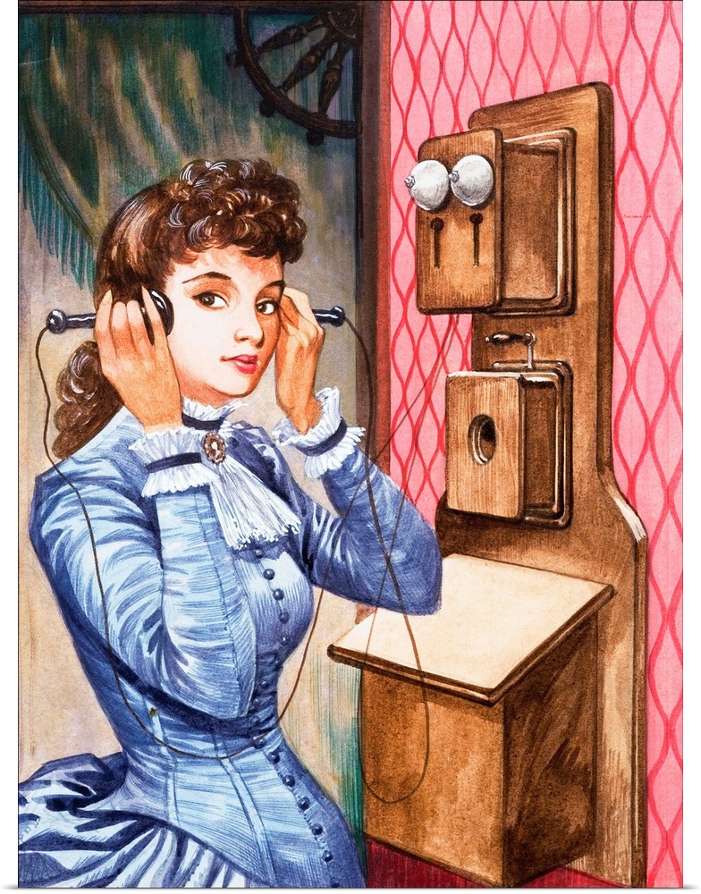 Once Upon a Time... communication one hundred years ago. An early telephone. Original artwork from Treasure issue number 2...