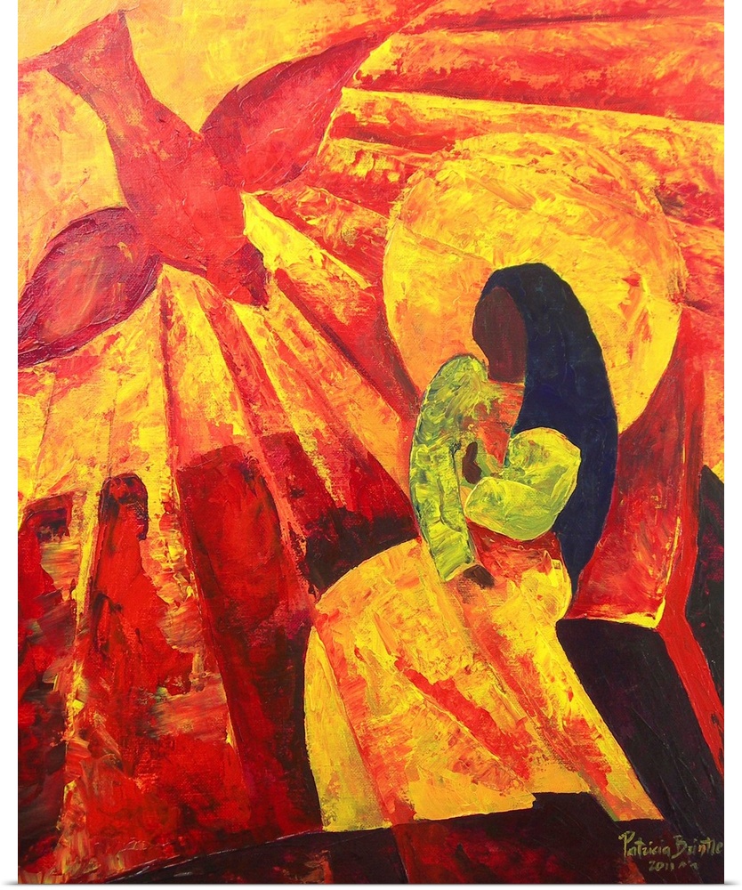 Contemporary religious painting of the Virgin Mary being visited by an angel.