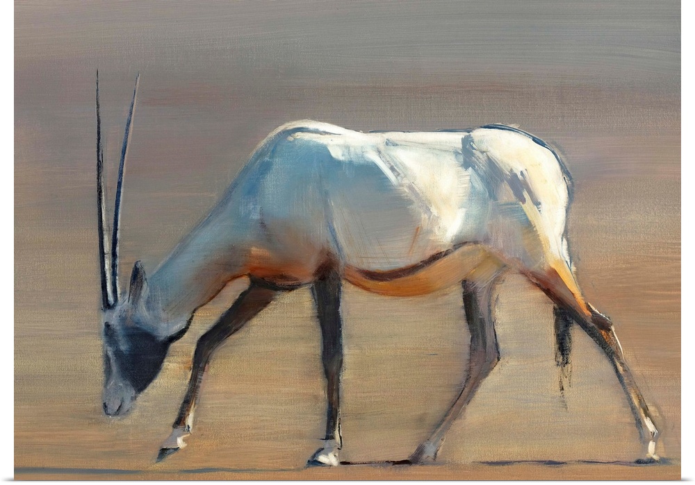 Contemporary wildlife painting of an Oryx grazing in the desert.