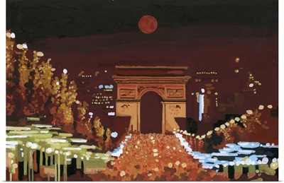 Arc De Triomphe And Champs Elysees At Night, 2015