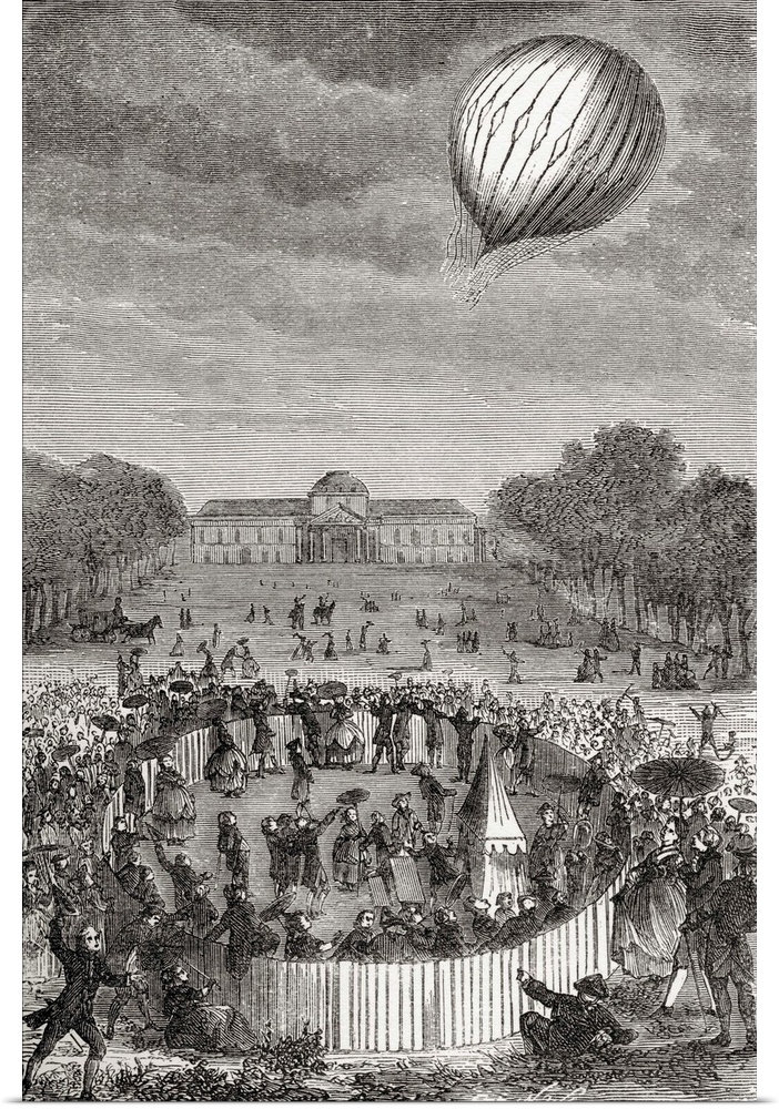 Ascent of Charles balloon over the Champ de Mars, Paris, France, August 27 1783.  Jacques Alexandre Cesar Charles (1746 - ...