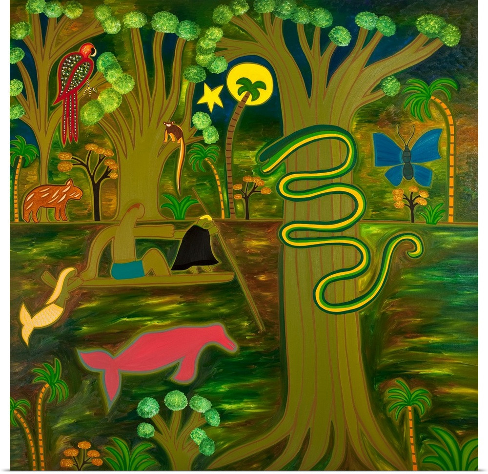 Contemporary painting of animals in the Amazon rainforest.