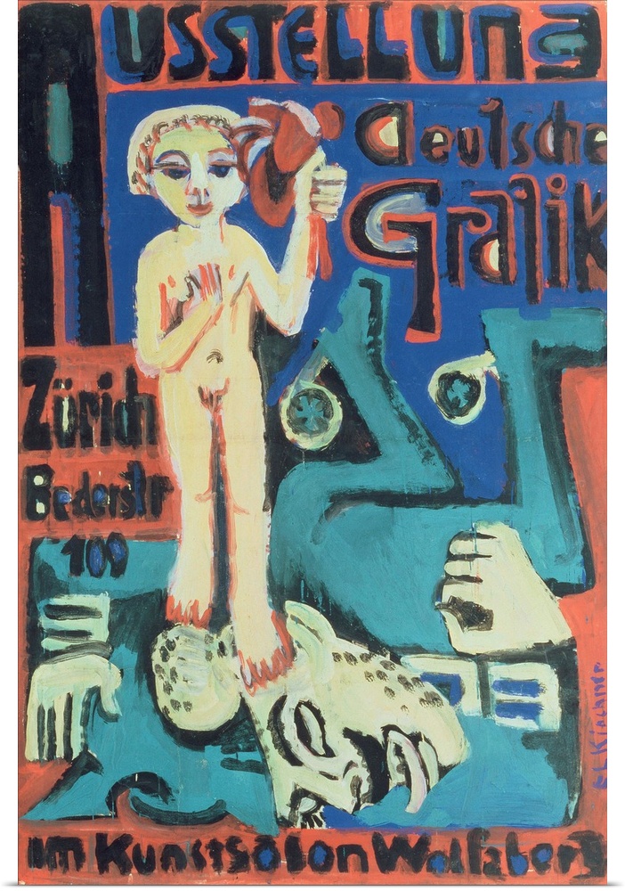 CH133719 Austellung, Deutsche Grafik im Kunstsalon Wolfsberg, c.1921 (gouache on paper) by Kirchner, Ernst Ludwig (1880-19...