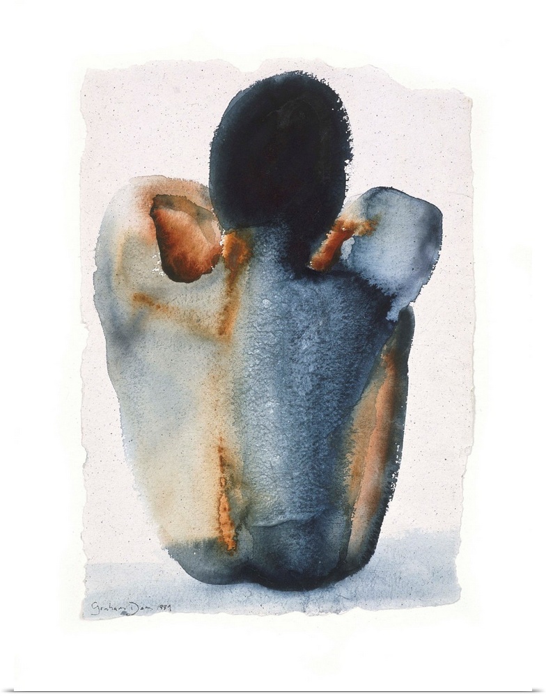 Contemporary watercolor painting of a male nude seated grabbing his knees.