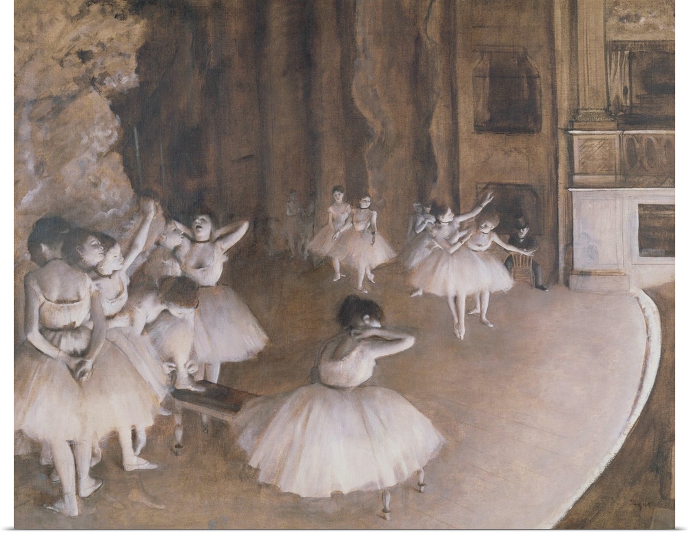 XIR16631 Ballet Rehearsal on the Stage, 1874 (oil on canvas)  by Degas, Edgar (1834-1917); 65x81 cm; Musee d'Orsay, Paris,...