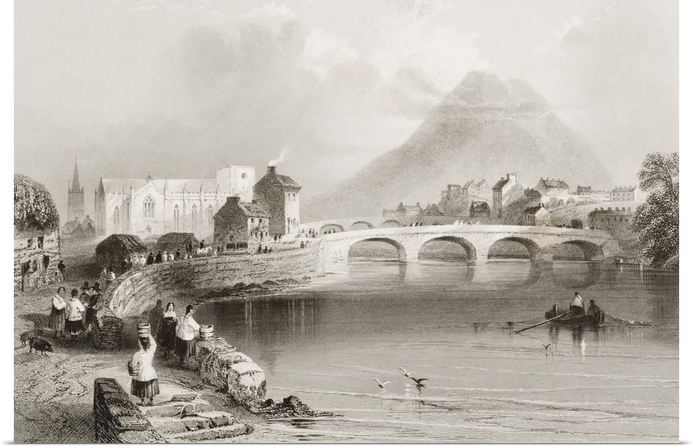 Ballina, County Mayo, from 'Scenery and Antiquities of Ireland' by George Virtue, 1860s