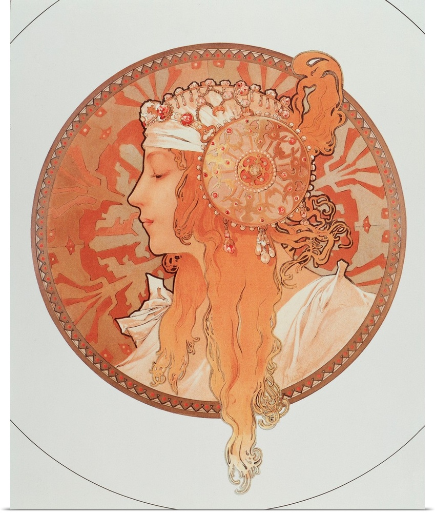 Blonde Lithograph Series 'Byzantine Heads' By Alphonse Mucha, 1897.