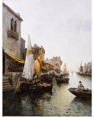 Boats on the Canal (oil on canvas)