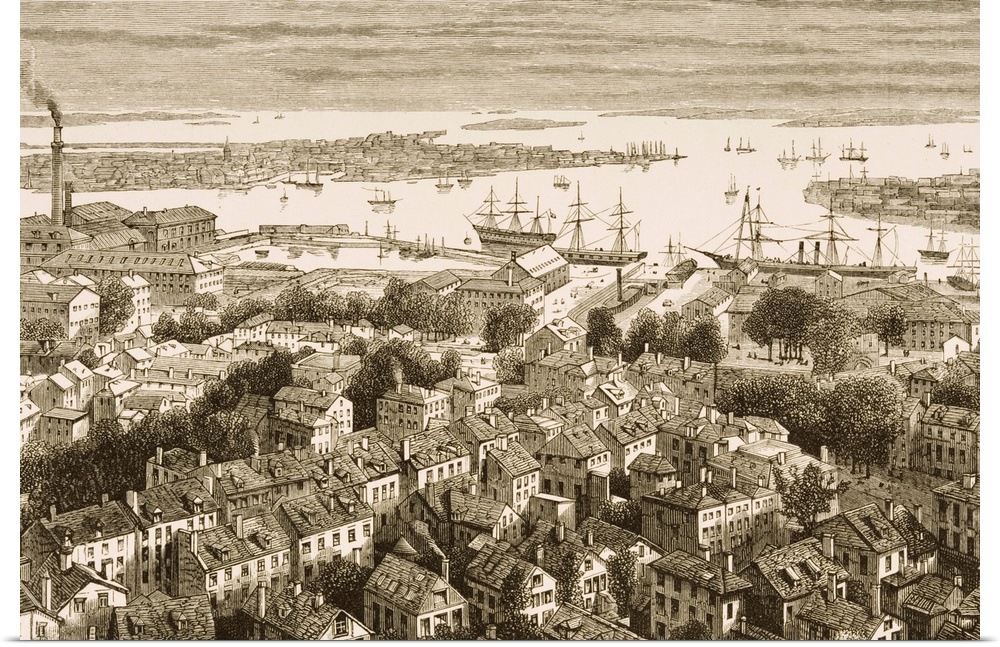 View of Boston Massachusetts from Bunker's Hill in 1870s. From American Pictures Drawn With Pen And Pencil by Rev Samuel M...