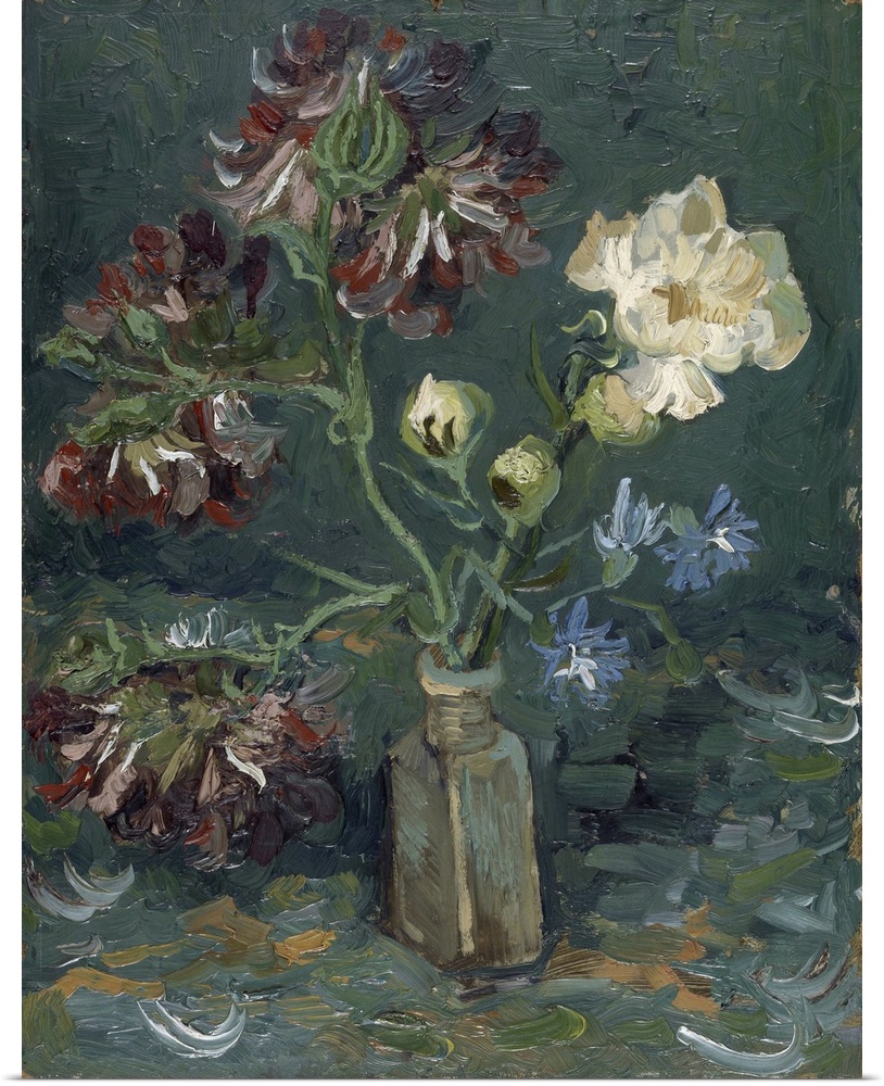 Bottle With Peonies And Blue Delphiniums, 1886
