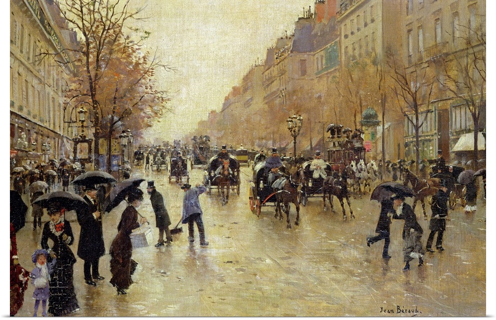 XIR45540 Boulevard Poissoniere in the Rain, c.1885 (oil on canvas); by Beraud, Jean (1849-1935); 24x35 cm; Musee de la Vil...