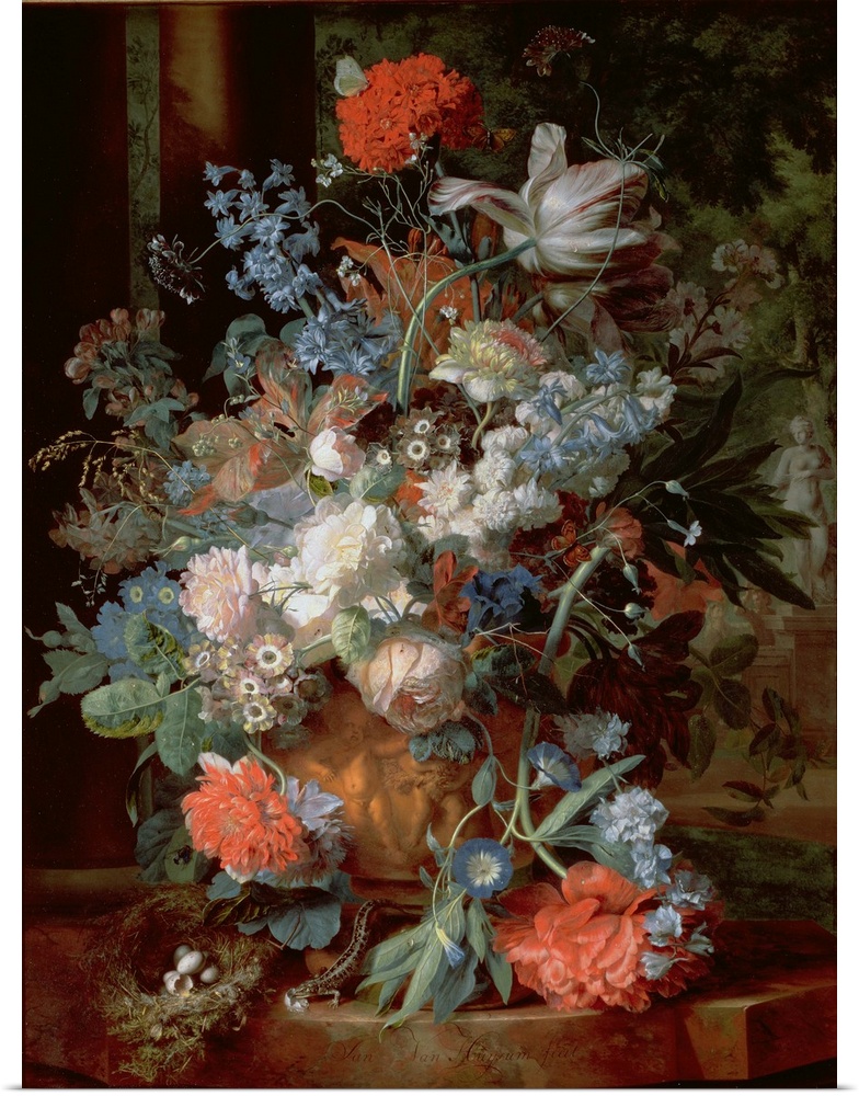 XAM66446 Bouquet of Flowers in a Landscape  by Huysum, Jan van (1682-1749); oil on canvas; 80x60 cm; Kunsthistorisches Mus...
