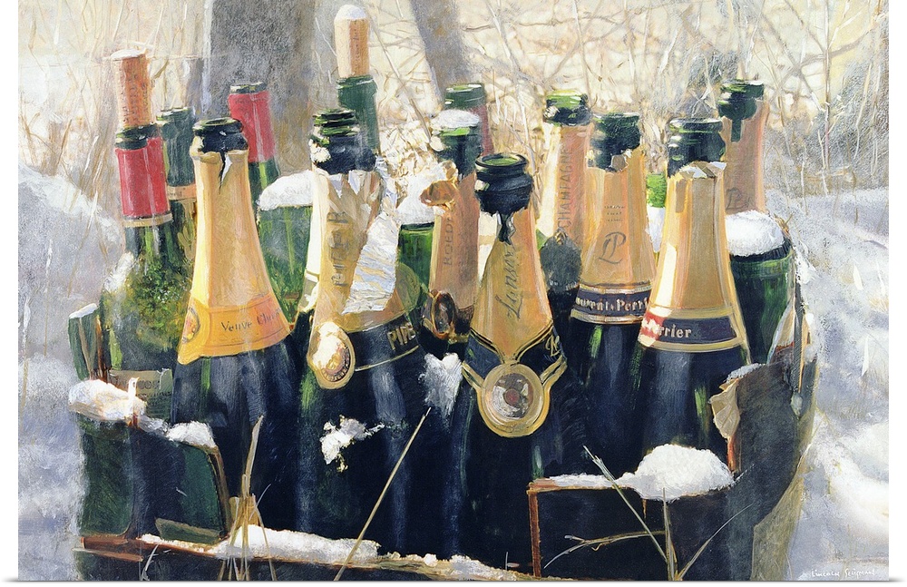 Find Framed Print,  Poster, Canvas Art, and  Art Print of  champagne, bottles, wine, bottle, crate, snow, winter, Christma...