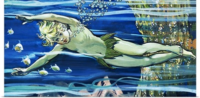 Boy Swimming, illustration from 'The Water Babies' by Charles Kingsley