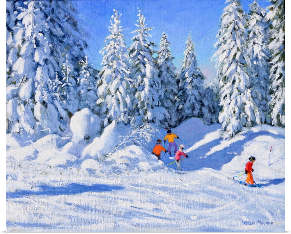 Bright morning and snow covered trees, Morzine (originally oil on canvas) by Macara, Andrew