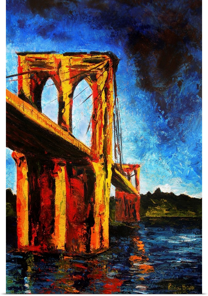 Contemporary painting of the Brooklyn Bridge in New York City.
