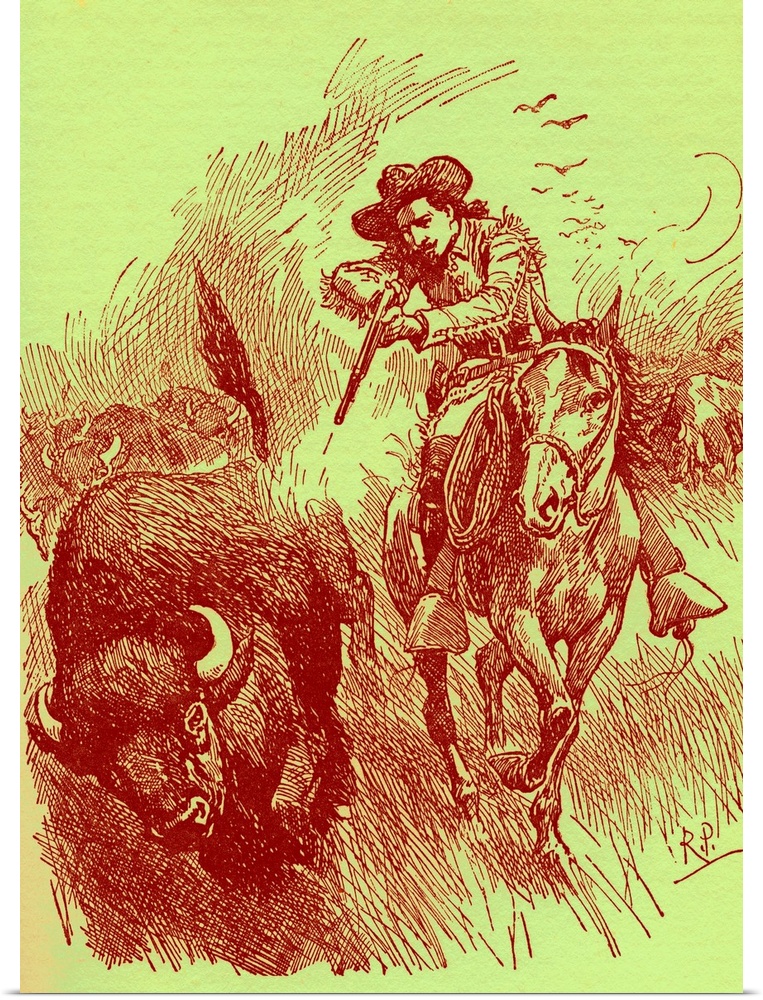How William Cody came to be called Buffalo Bill, illustration by Robert Prowse 1826 - 1886.