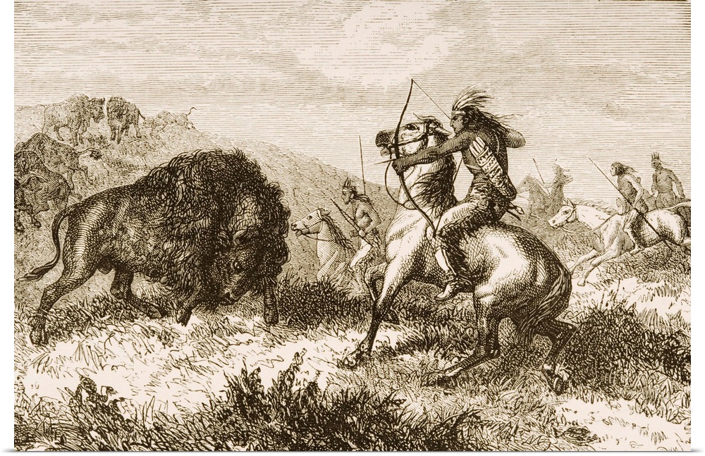 American Indians buffalo hunting. From American Pictures Drawn With Pen And Pencil by Rev Samuel Manning circa 1880