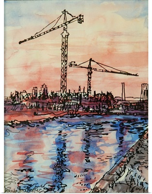 Canal Evening With Cranes