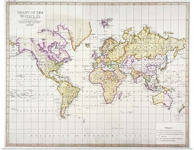 Chart of the World, printed at the Lithographic Establishment, Horse Guards, 1821