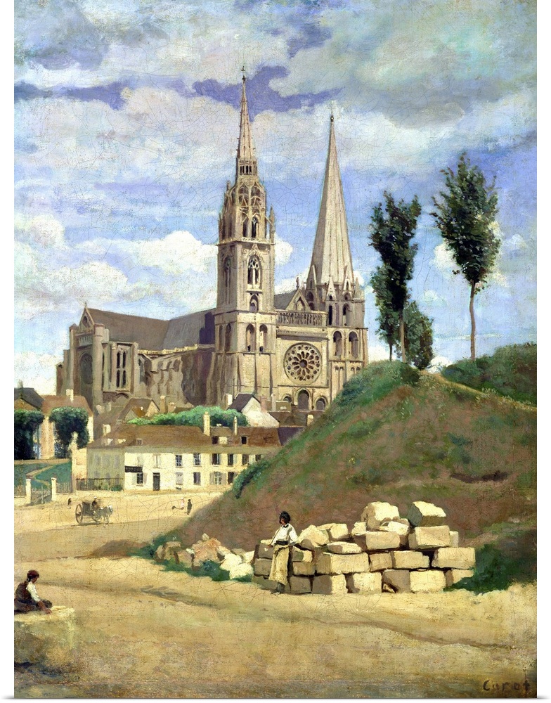 XIR6280 Chartres Cathedral, 1830 (oil on canvas)  by Corot, Jean Baptiste Camille (1796-1875); 64x51.5 cm; Louvre, Paris, ...
