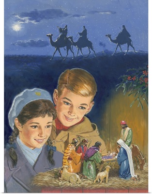 Children admiring Nativity scene