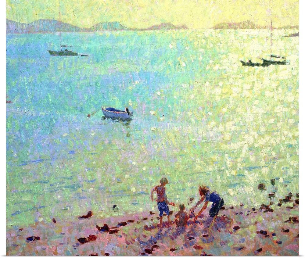HGC147418 Children on the Beach, Early Morning Light (oil on canvas); by Grenville, Hugo (b. 1958); 71.1x91.4 cm; Private ...