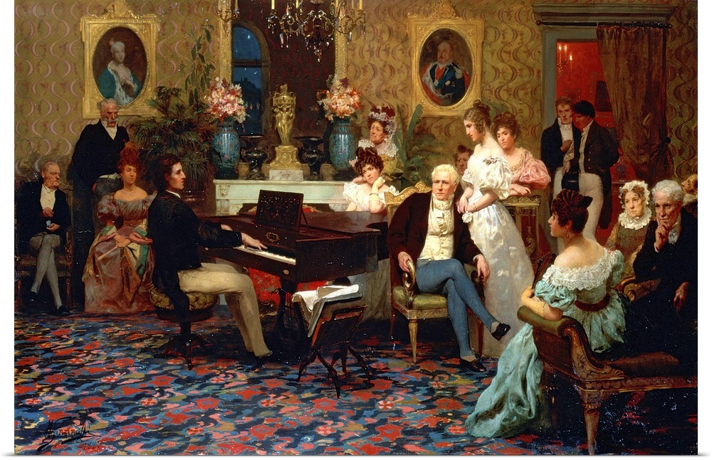 XKL96671 Chopin Playing the Piano in Prince Radziwill's Salon, 1887 (originally oil on canvas)  by Siemiradzki, Hendrik (1...