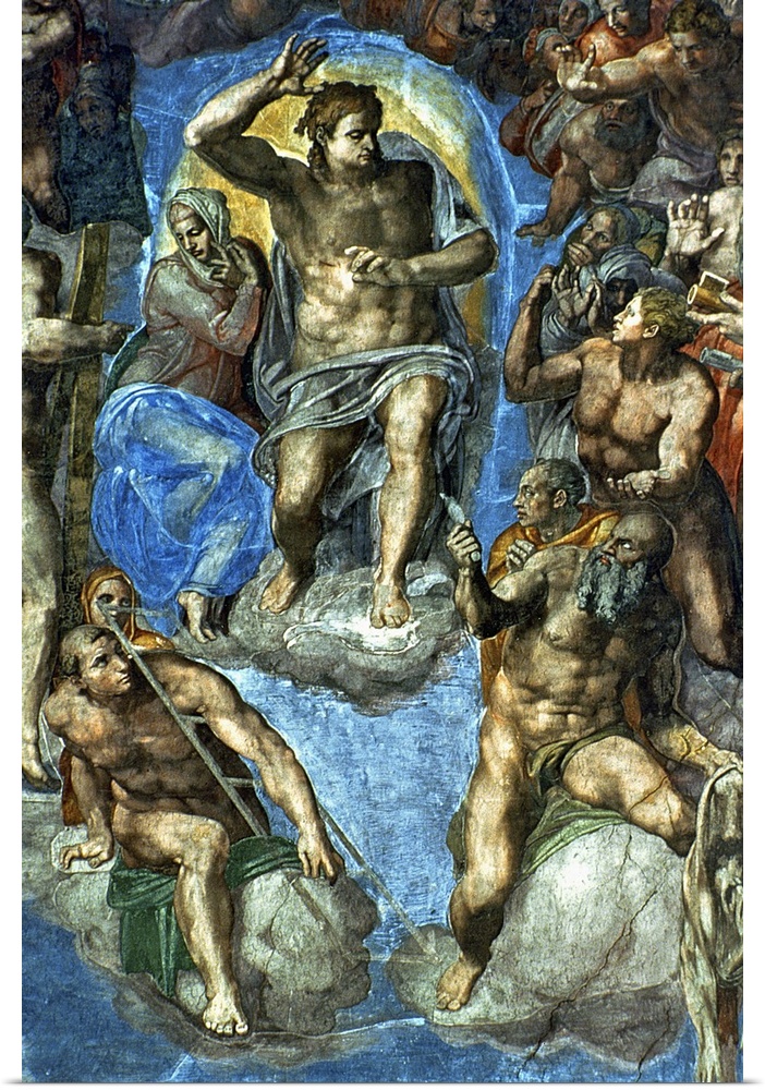 BAL53522 Christ, detail from 'The Last Judgement', in the Sistine Chapel, 16th century with self-portrait of Michelangelo ...