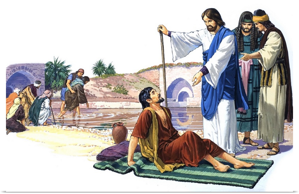 Christ makes the lame man walk. Original artwork for The Bible Story (issue as yet unidentified).