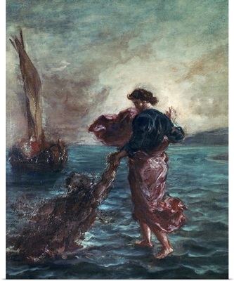 Christ walking on water and reaching out his hand to save Saint Peter