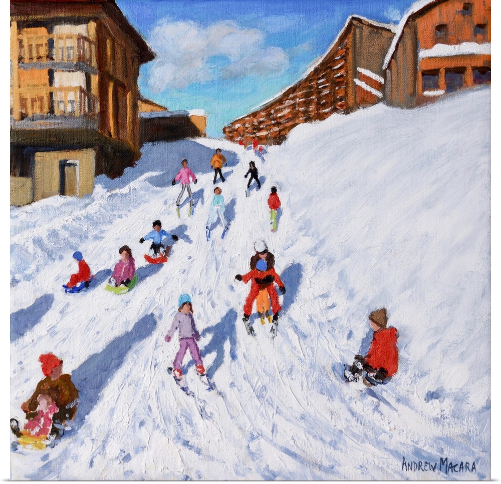 Christmas Sledging, Les Arcs (originally oil on canvas) by Macara, Andrew