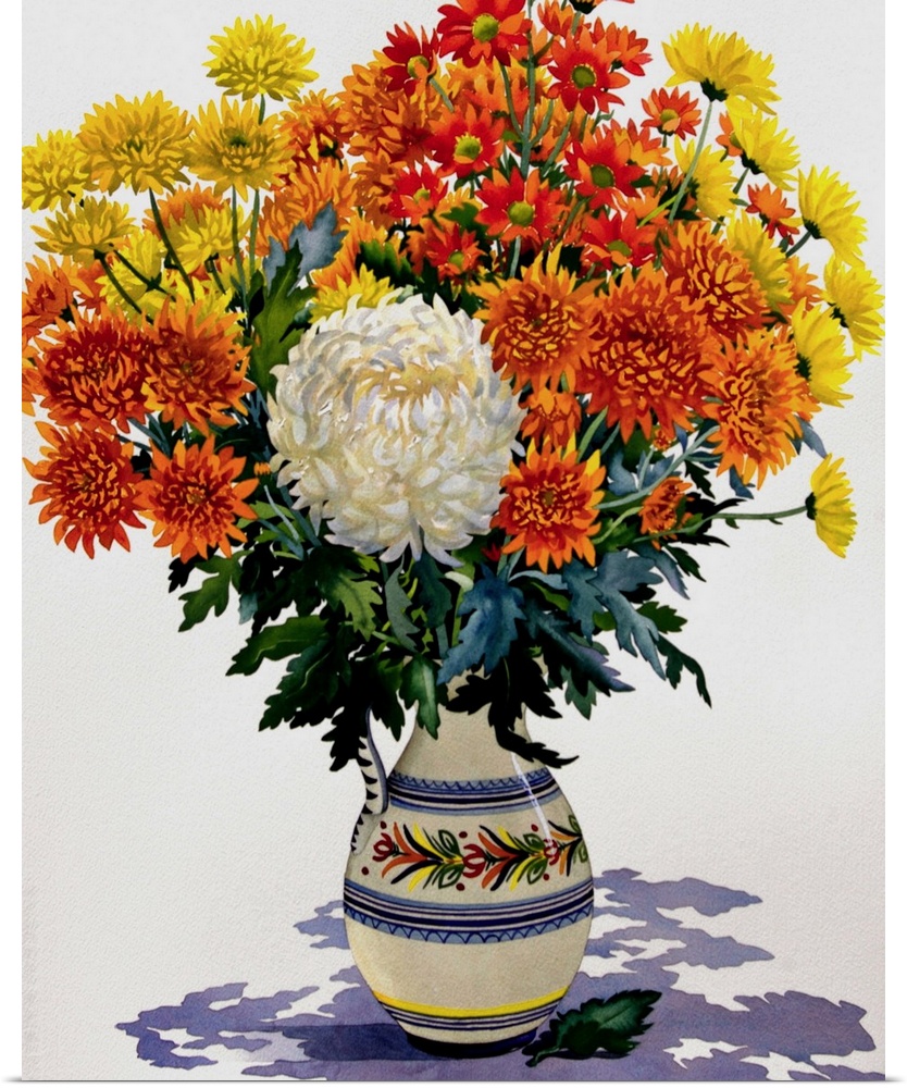 Contemporary painting of a decorative vase holding a bouquet of flowers.