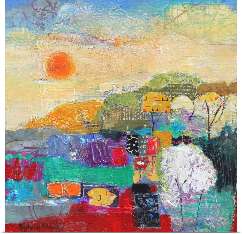 Contemporary abstract painting of a summer landscape.